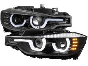 Spec-D HID Projector Headlights W/ LED U-Bar Angel Eyes & Turn Signals - Matte Black Housing / Clear Lens - BMW F30 Pre-LCI w/ Non-Adaptive Xenon Headlights