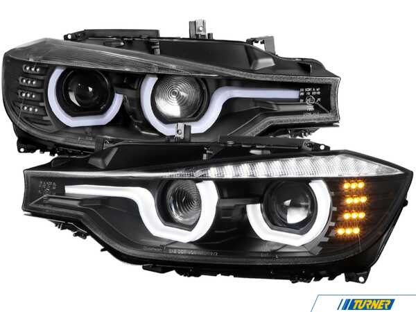 Spec-D Tuning Spec-D HID Projector Headlights W/ LED U-Bar Angel Eyes & Turn Signals - Matte Black Housing / Clear Lens - BMW F30 Pre-LCI w/ Non-Adaptive Xenon Headlights LHP-F3012JM-HDTM