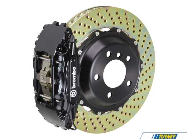 Brembo 06-12 325i, 328i (Excluding xDrive) (E90, E92), 06-12 325i, 328i (Excluding xDrive) (E91, E93), 06-06 330i (Excluding xDrive) (E90), Front, Drilled, Black, 4 Piston, 355x32 2-Piece 1H1.8001A1