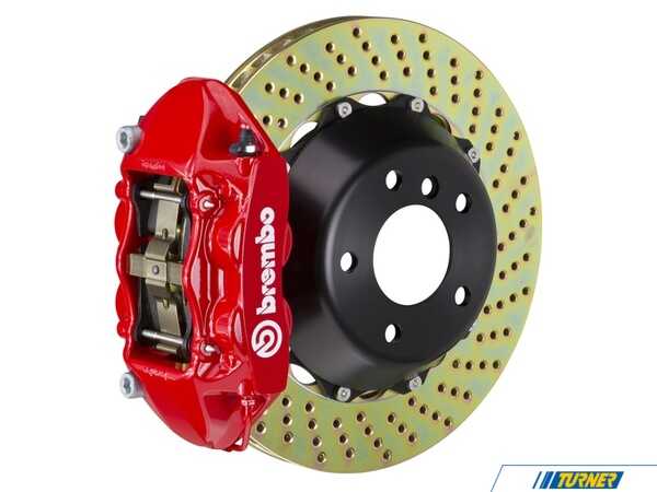 Brembo 06-06 330i (Excluding xDrive) (E90), 06-06 330xi (E90), 07-12 335i (Excluding xDrive) (E90, E92, E93), 07-12 335xi (E90, E91, E92, E93), Rear, Drilled, Red, 4 Piston, 345x28 2-Piece 2P1.8011A2
