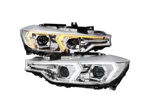 2012-2015 BMW F30 3 Series Sedan Projector Headlights W/ Switchback Sequential LED Turn Signal (Chrome Housing / Clear Lens)