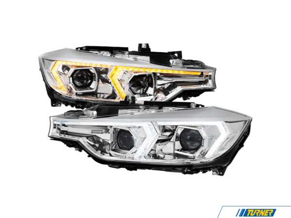 Spec-D Tuning 2012-2015 BMW F30 3 Series Sedan Projector Headlights W/ Switchback Sequential LED Turn Signal (Chrome Housing / Clear Lens) LHP-F3012-S-SQ-R