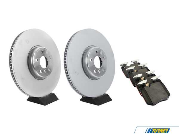 Packaged by Turner Genuine BMW Front Brake Rotor - Pair (374x36mm) With Brembo Front Semi-Metallic Brake Pad Set 34116875283XKT2