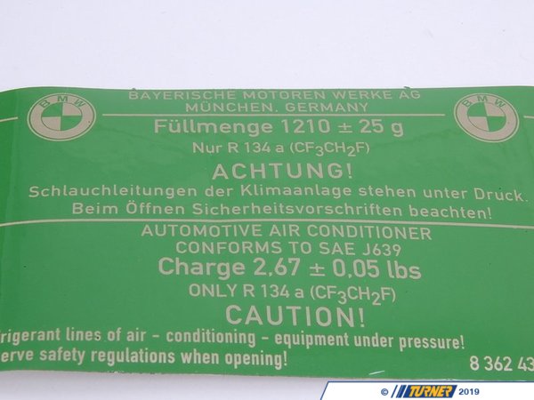 Genuine BMW Genuine BMW Label "Air Condition" 1200 Gramm - 64508362434 - E39 64508362434
