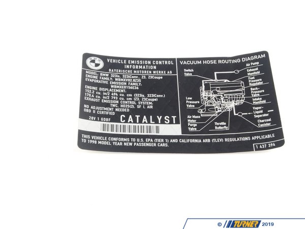 Genuine BMW Genuine BMW Label "Exhaust Emission" Mj98 - 71211437394 - E36 - (NO LONGER AVAILABLE) 71211437394