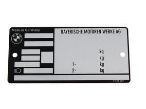 Genuine BMW Type Plate Alu - 51142121107 - E30,E34,E38,E34 M5