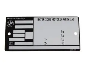 Genuine BMW Type Plate Alu - 51142121107 - E30,E34,E38,E34 M5