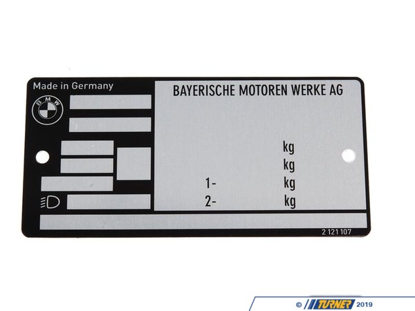 Genuine BMW Genuine BMW Type Plate Alu - 51142121107 - E30,E34,E38,E34 M5 51142121107