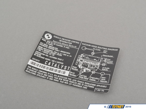 Genuine BMW Genuine BMW Label "Exhaust Emission" Mj02 - 71227833194 - E46,E46 M3 71227833194