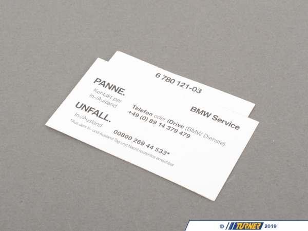 Genuine BMW Genuine BMW Notice, Roadside Assistance - 71246780121 71246780121