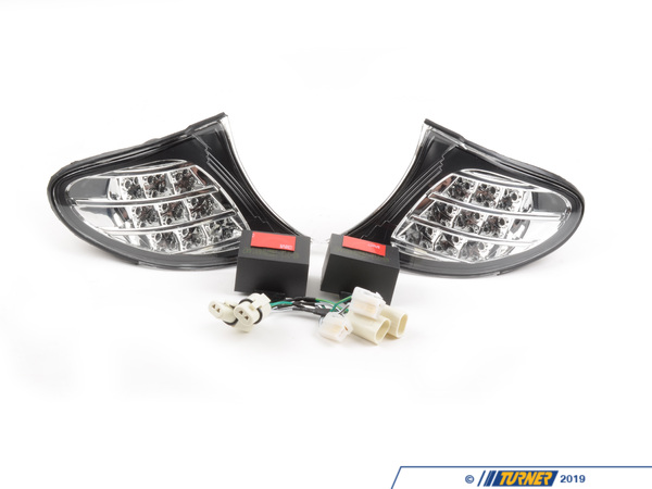 Depo BMW E46 Clear Corner w/ black housing & LED Assembly - Pair 4441511P5A2C