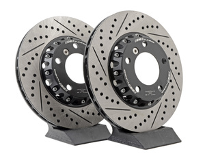 E46 323/325, Z3 3.0, Z4 3.0 ECS Front Cross-Drilled & Slotted 2-Piece Brake Rotors - Pair (300x22)