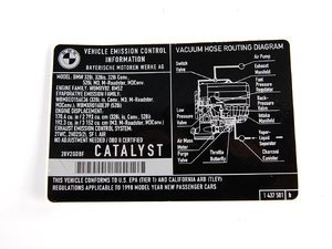 Genuine BMW Label "Exhaust Emission" Mj98 - 71211437501 - E36,E39