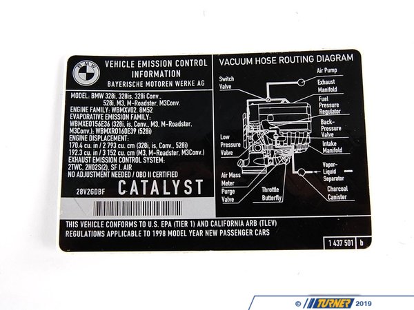 Genuine BMW Genuine BMW Label "Exhaust Emission" Mj98 - 71211437501 - E36,E39 71211437501