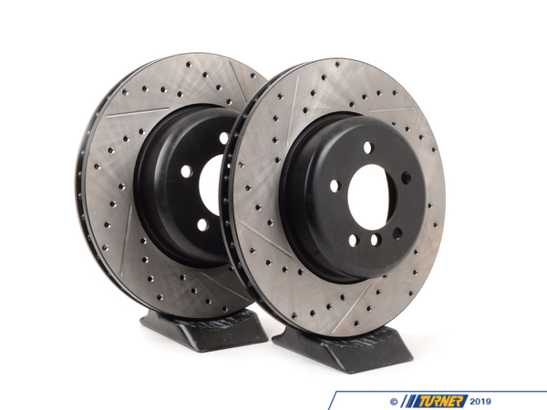 StopTech Cross-Drilled & Slotted Brake Rotors - Front - E60 535/545i/550i & E63/E64 645i/650i (Pair) - (NO LONGER AVAILABLE) 34116763824CDS