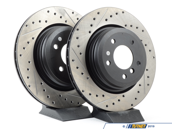 StopTech Cross-Drilled & Slotted Brake Rotors - Rear - E90 330i/Xi, E9X 335i/Xi (pair) - (NO LONGER AVAILABLE) 34216764655CDS