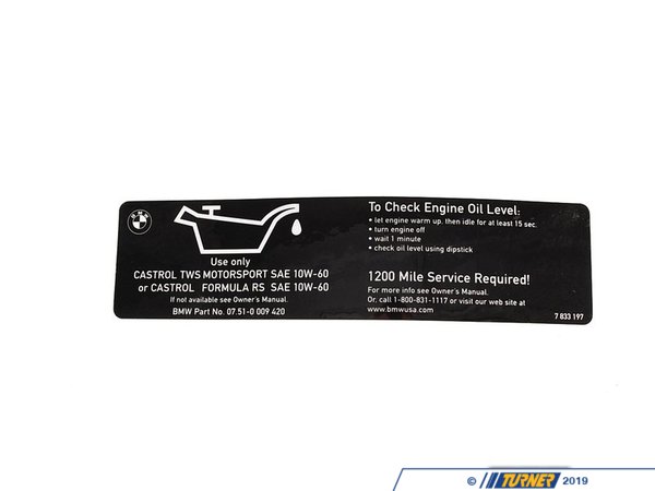 Genuine BMW Genuine BMW Label "engine Oil" - 71227833197 71227833197