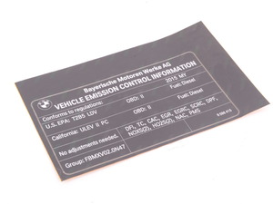 Genuine BMW Label "Exhaust Emission" My15 - 71228586415 - F30,F31
