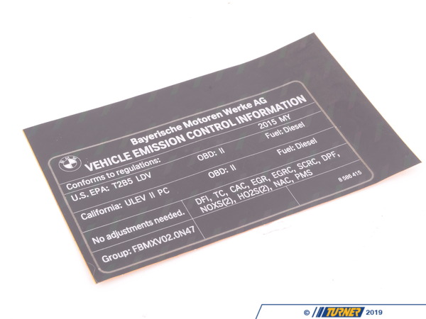 Genuine BMW Genuine BMW Label "Exhaust Emission" My15 - 71228586415 - F30,F31 71228586415