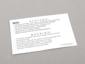 Instruction Notice - Airbag Sticker